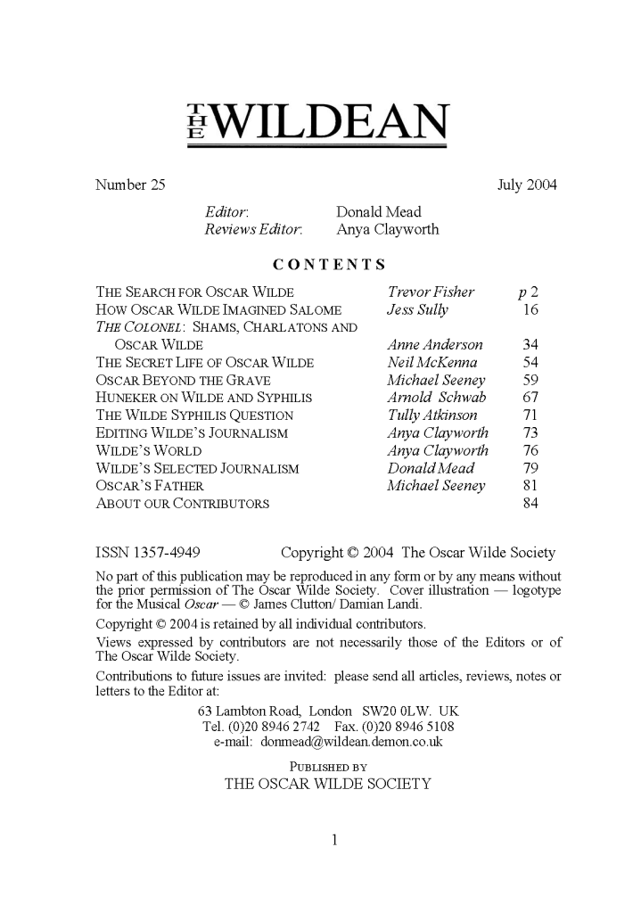 Wildean 25 TOC